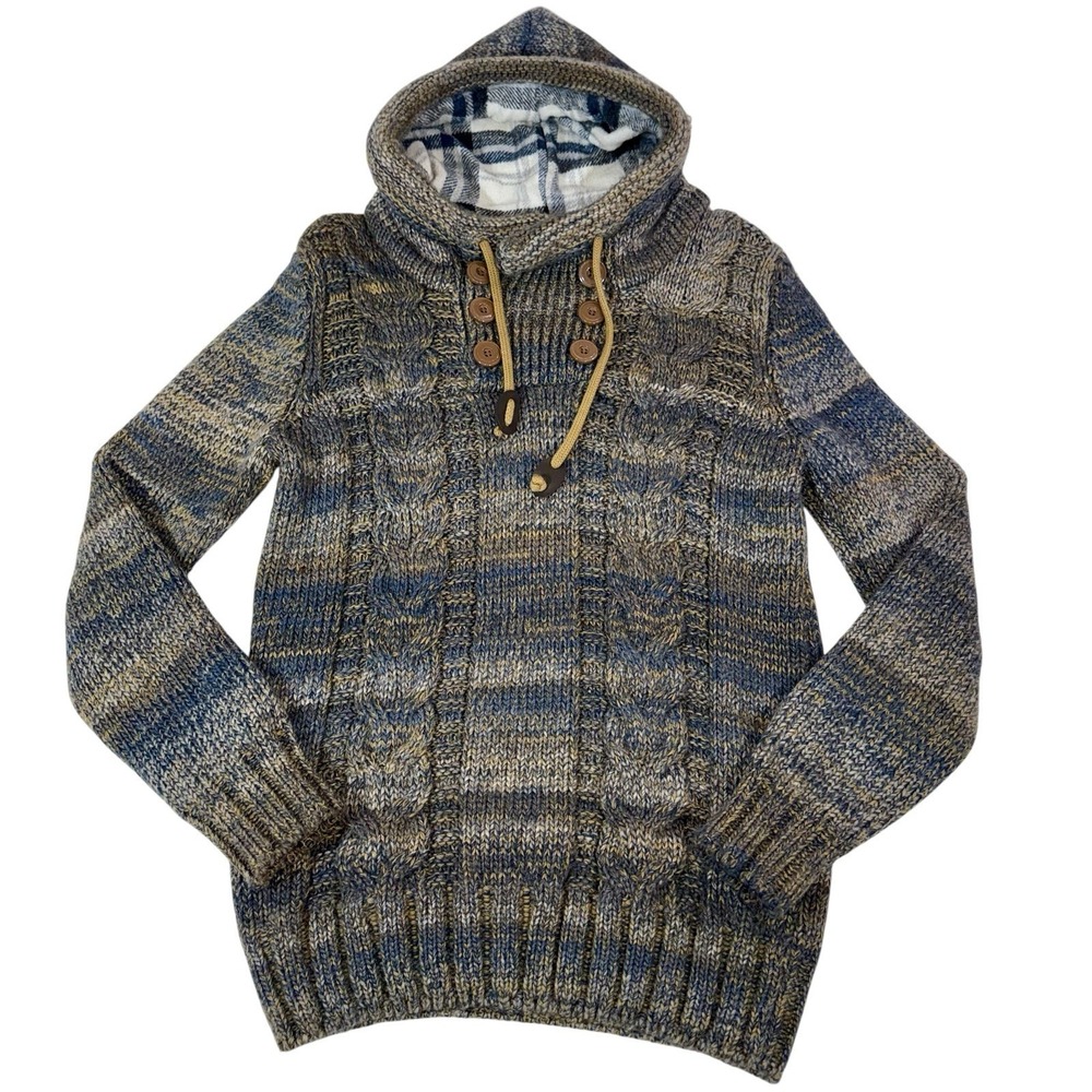 Leif Nelson Sweater Mens Sz S Pullover Slim Cable Knit Hooded Wool Blend‎ Preppy